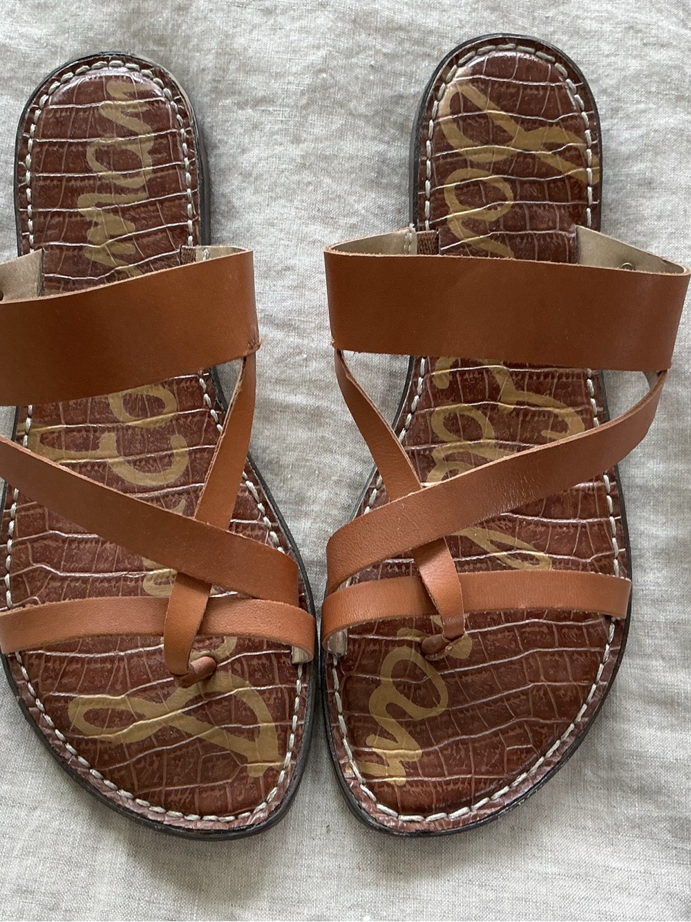 Sam Edelman Gael Saddle Brown Leather Strappy Toe Loop Flat Sandals Womens 9M